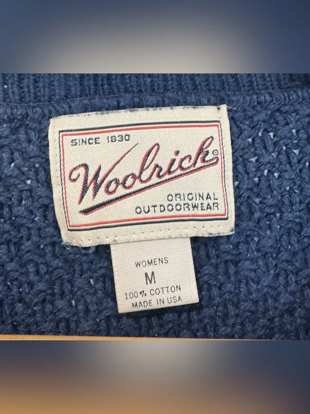 Vintage Woolrich USA Cabin Core Navy Heavyweight Open Knit Crewneck Sweater M